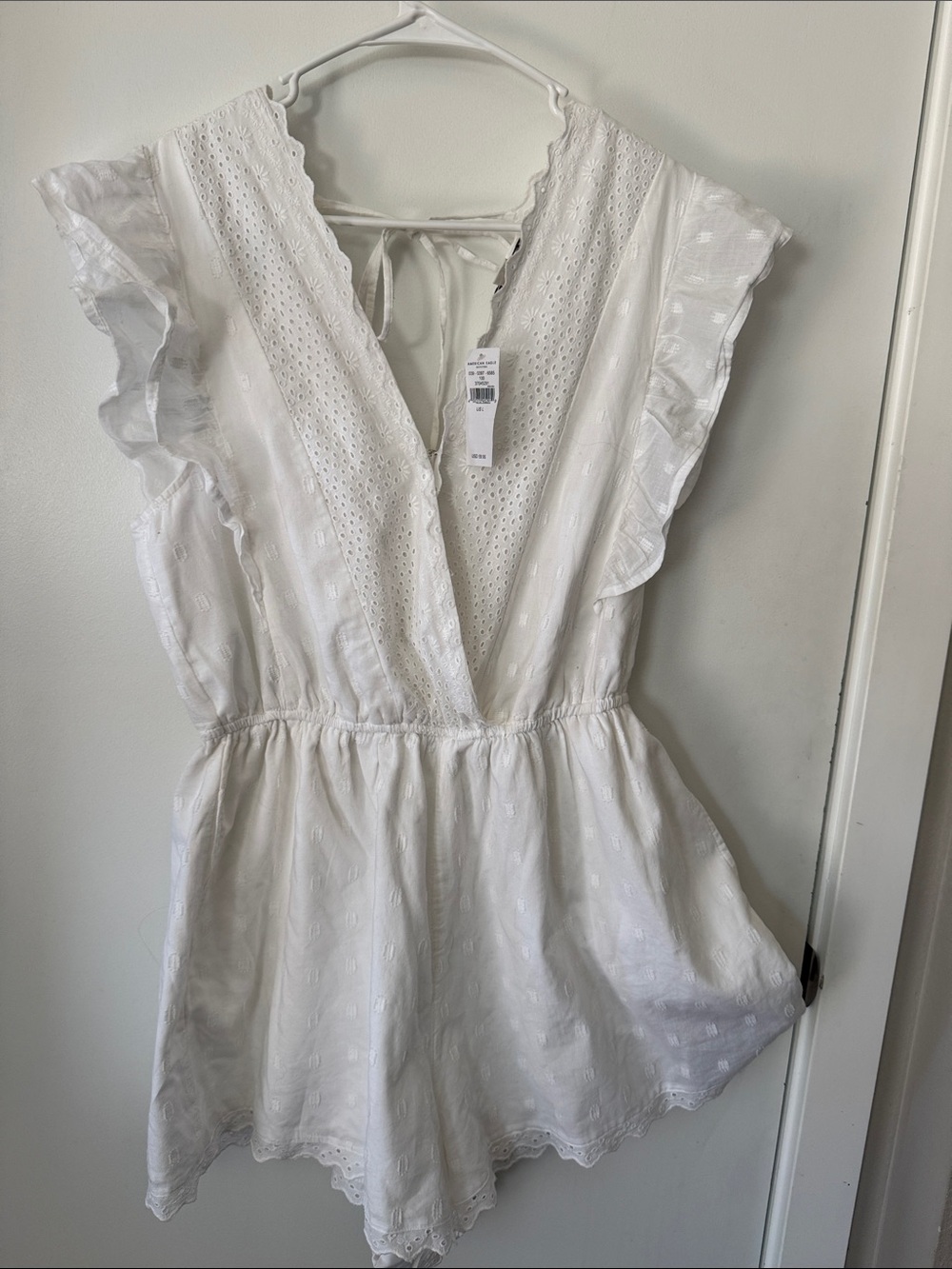 American Eagle Outfitters White Eyelet Ruffle Romper